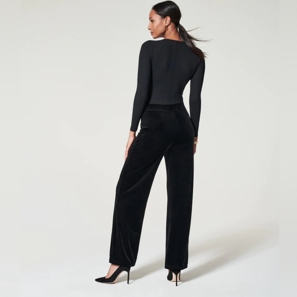 SPANX Velvet Split Hem Wide Leg Pant Very Black Slimming Comfort Size Small - Picture 7 of 14